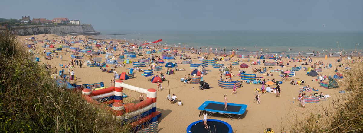 A sunny day at the beach at Joss Bay in Kent, England.