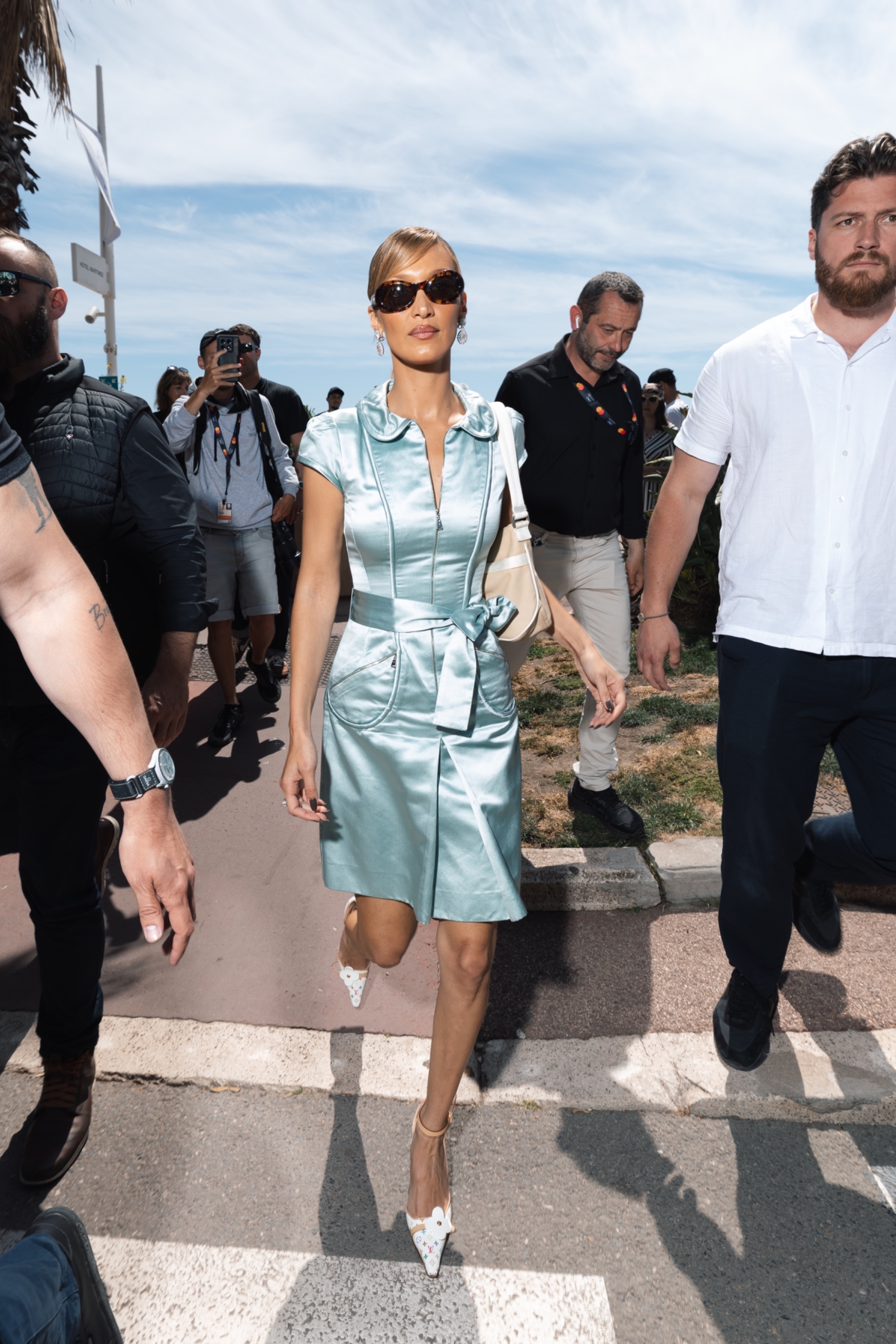Model Bella Hadid arrives in style at the port during the 79th annual Cannes Film Festival.