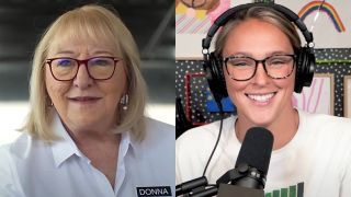 Donna Kelce in Hallmark's Falling for Football and Kylie Kelce on her Not Gonna Lie podcast.