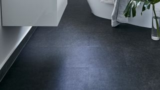 black vinyl tile flooring in bathroom