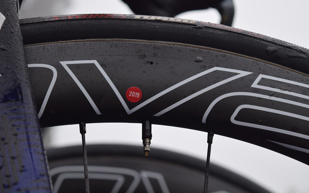 Deceuninck-QuickStep denote their race wheels with small stickers