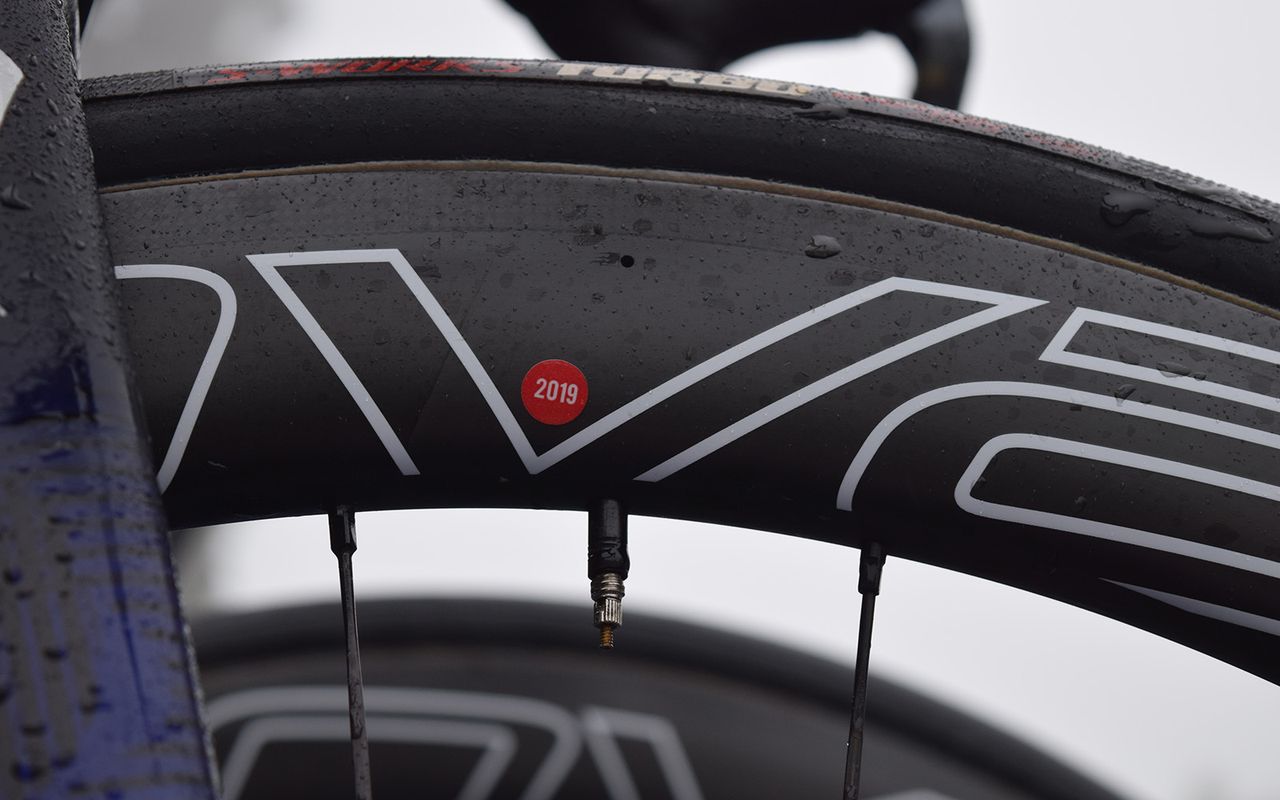 Deceuninck-QuickStep denote their race wheels with small stickers