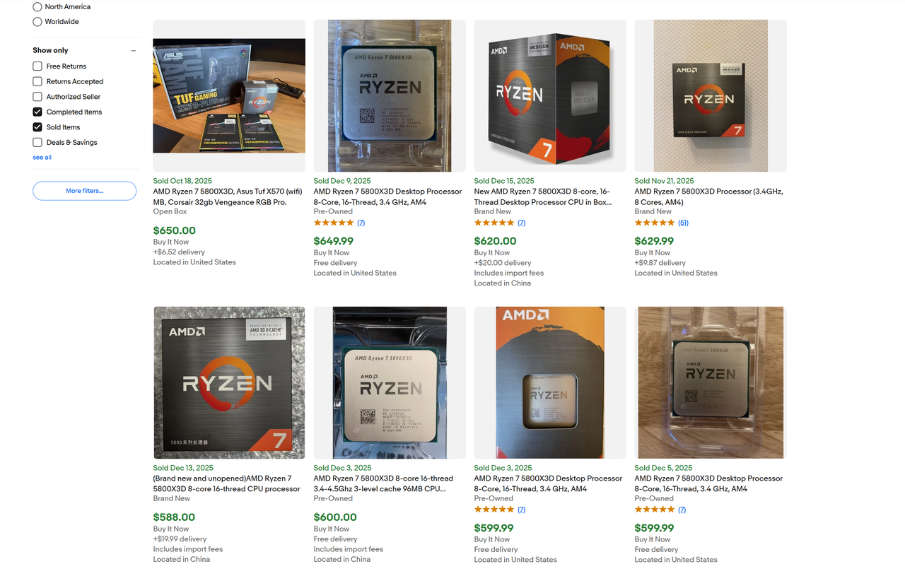 AMD's legacy Ryzen 7 5800X3D chips now sell for up to $800, more