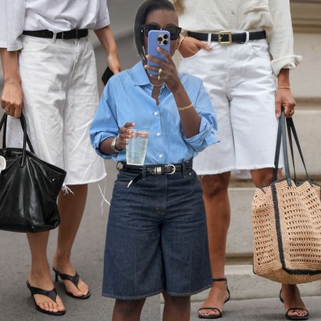 collage of NIkki Ogunnaike and other women wearing long shorts 