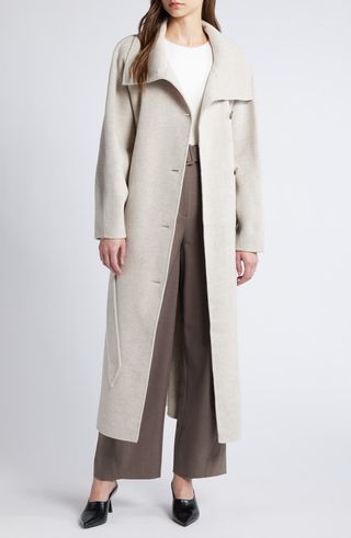 Funnel Collar Wool Blend Coat