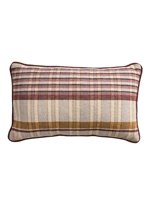 Menswear Plaid Decorative Pillow With Dark Piping Trim