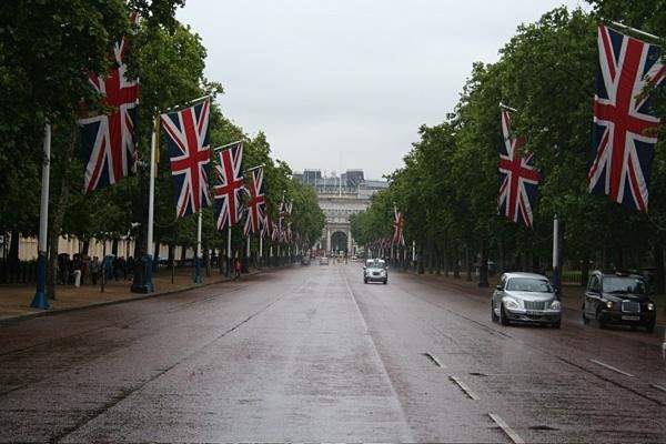 The view up the Mall to Admiralty Arch (the weather will be better on July 7th!)
