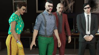 four GTA characters standing together