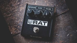 ProCo Rat effects pedal on wooden floorboards