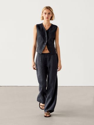 massimo dutti, 100% linen barrel co-ord trousers