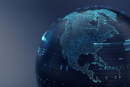 Bond yields and geopolitics concept: image of a digital globe showing the North American continent