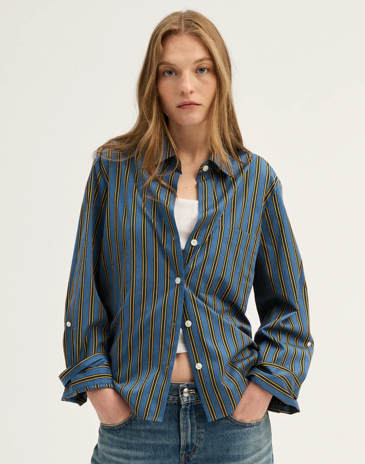 The Signature Stripe Button Down Shirt - Mustang Stripe Port Blue