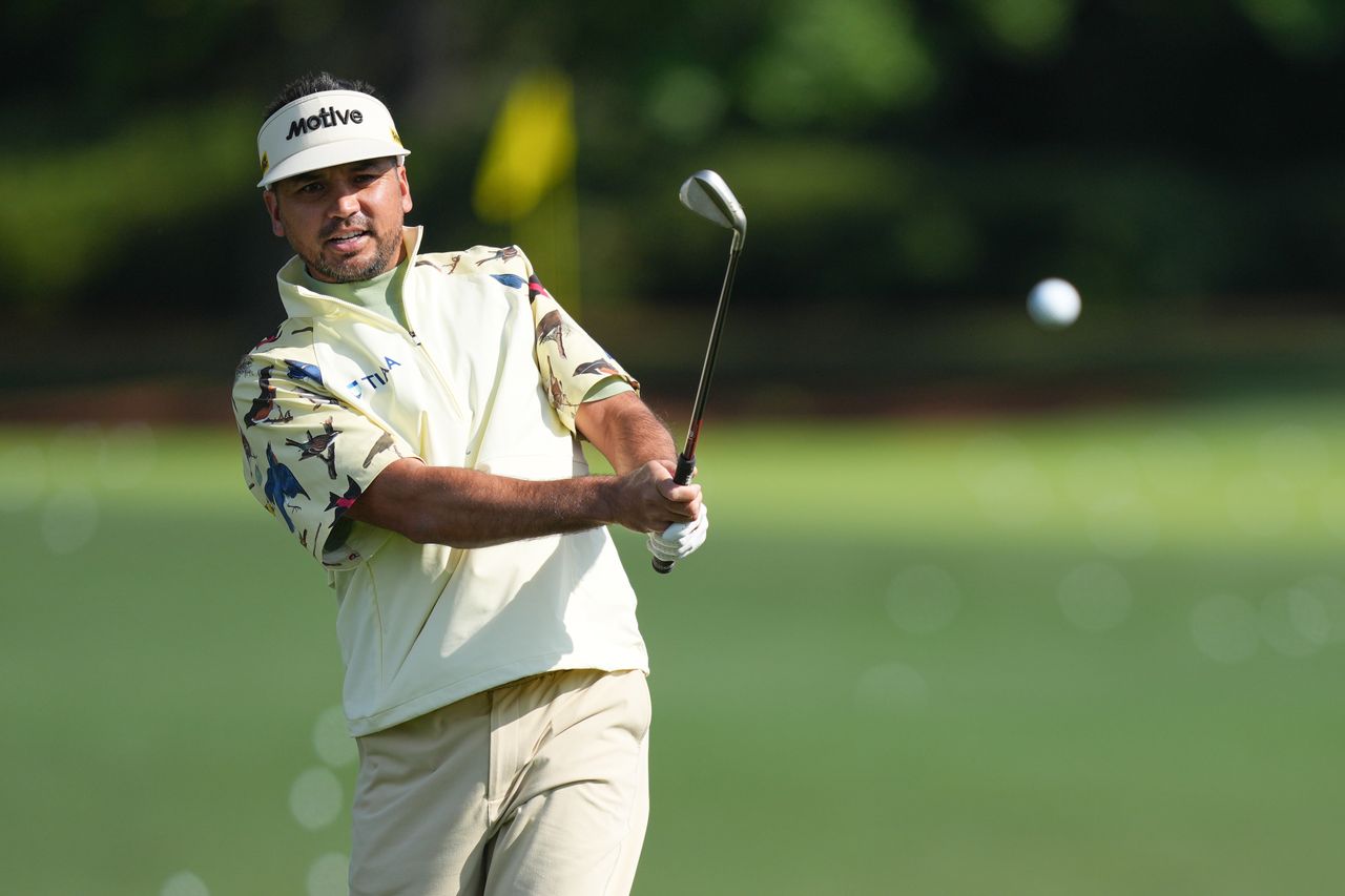 Jason Day practices near the practice green prior to Masters Tournament at Augusta National Golf Club