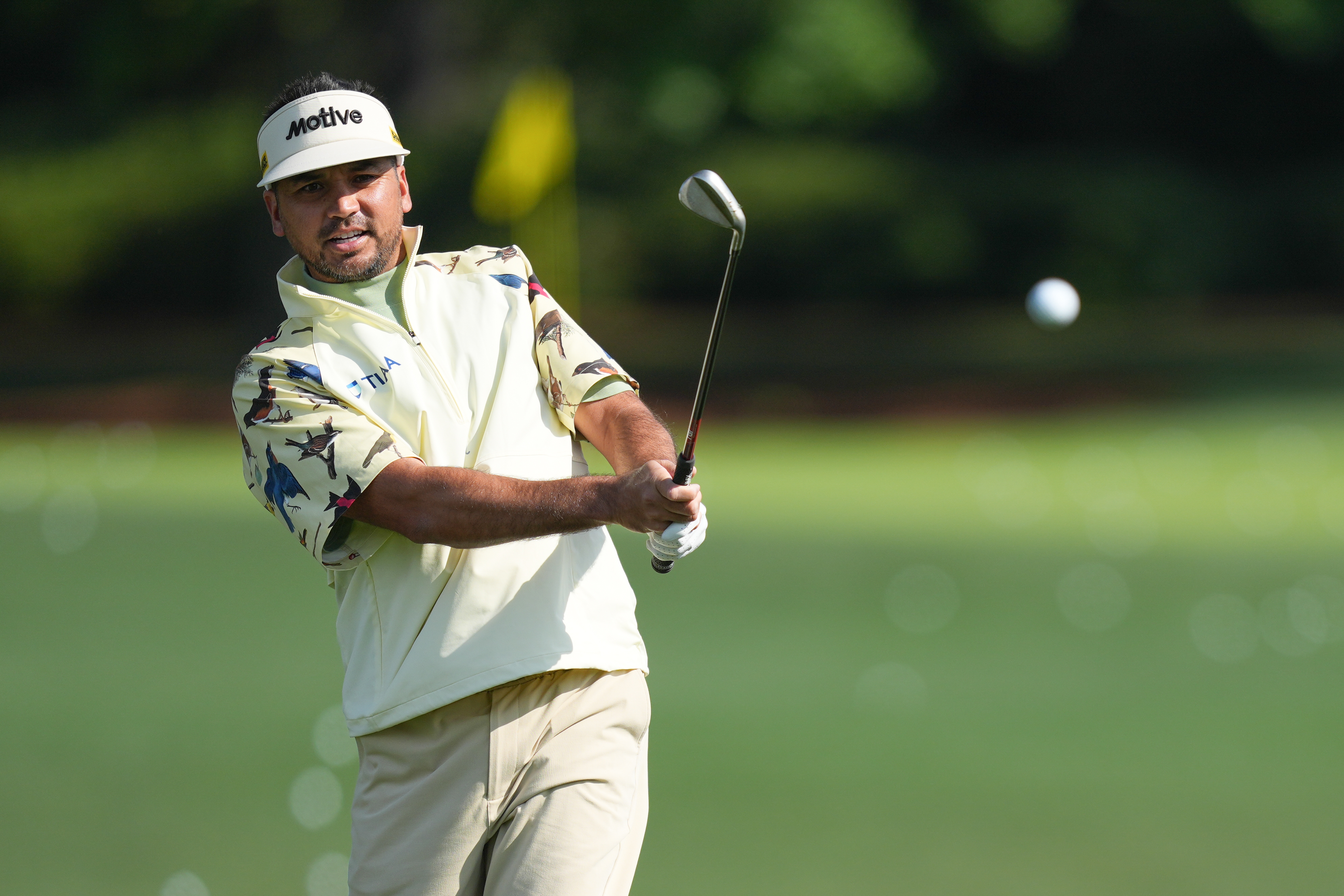 Jason Day practices near the practice green prior to Masters Tournament at Augusta National Golf Club 