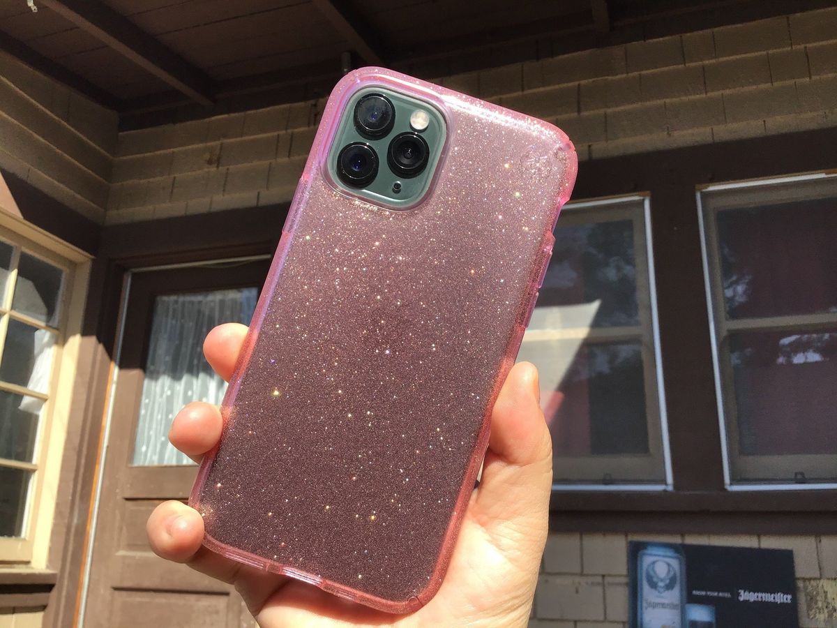 Speck Presidio Clear + Glitter held in sunlight