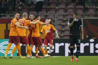 Galatasaray players celebrate their opening goal