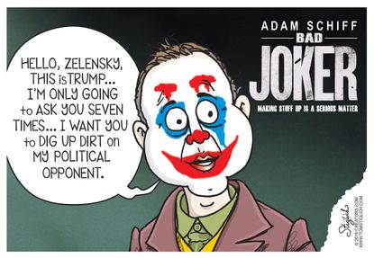 Political Cartoon U.S. Trump impeachment Ukraine Adam Schiff Joker