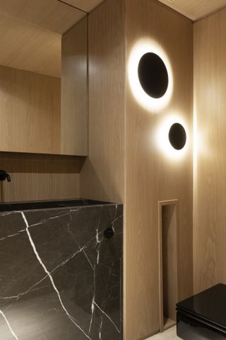 A bathroom with LED spots