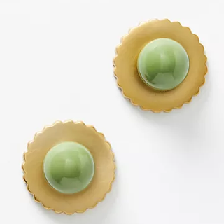 green drawer pulls with gold outer edge