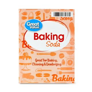 Great Value Baking Soda, 1 Lb in orange packaging