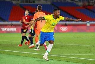 Malcom celebrating his goal against Spain