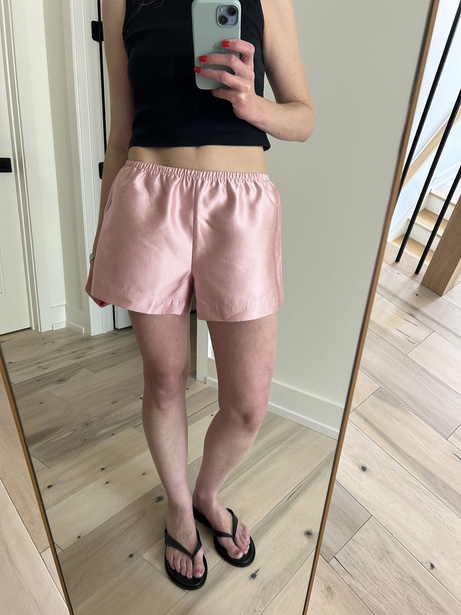 Reformation Nora shorts try-on