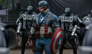 Captain America: The First Avenger Chris Evans stands in the middle of a group of HYDRA goons