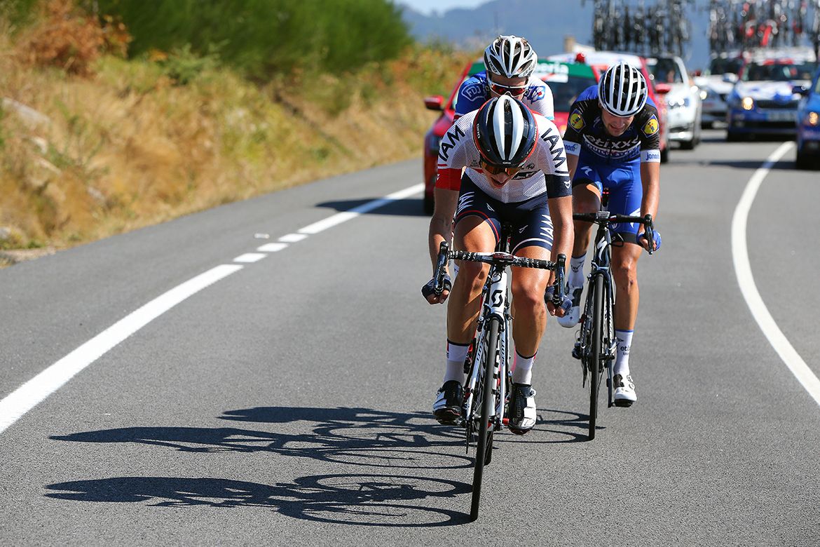 Simon Pellaud (IAM) drives the breakaway
