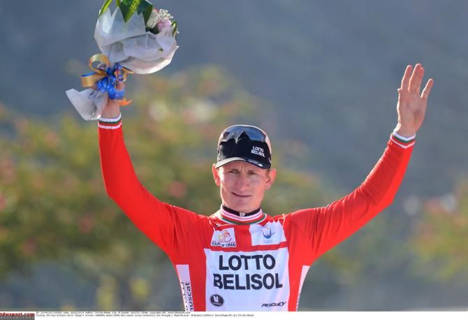 Once again Andre Greipel (Lotto Belisol) is in the Tour of Oman leader's jersey