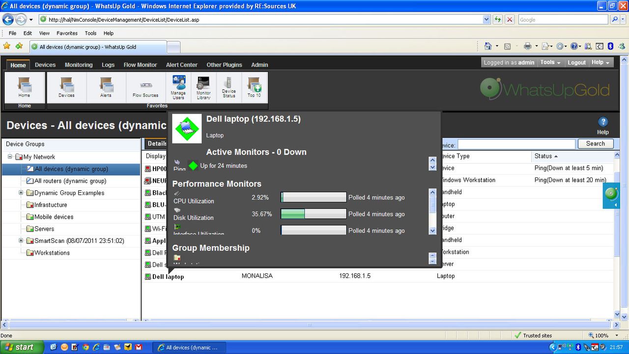 To get a detailed overview of a specific device&rsquo;s status, simply hover your mouse over the device&rsquo;s entry in the Details View