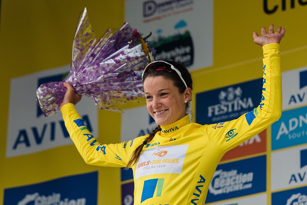 The new race leader, Lizzie Armitstead at Aviva Women's Tour 2016 - Stage 3
