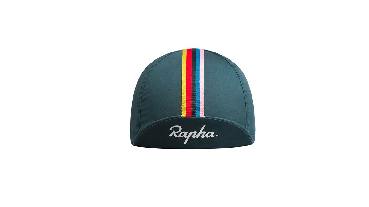The collection includes a cap with a band of colour across the top