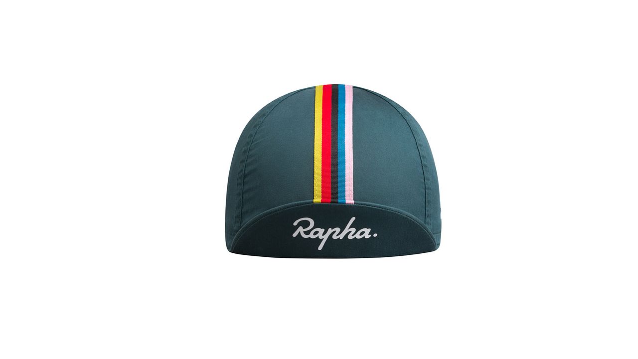The collection includes a cap with a band of colour across the top