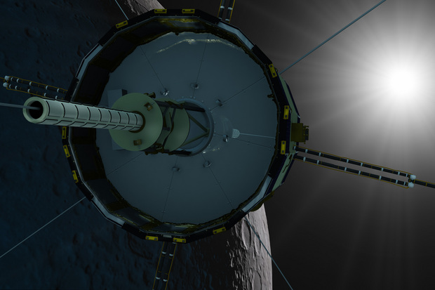 The ISEE-3 spacecraft orbiting the moon