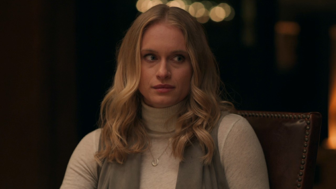 Leven Rambin looking concerned in The Forever Purge.