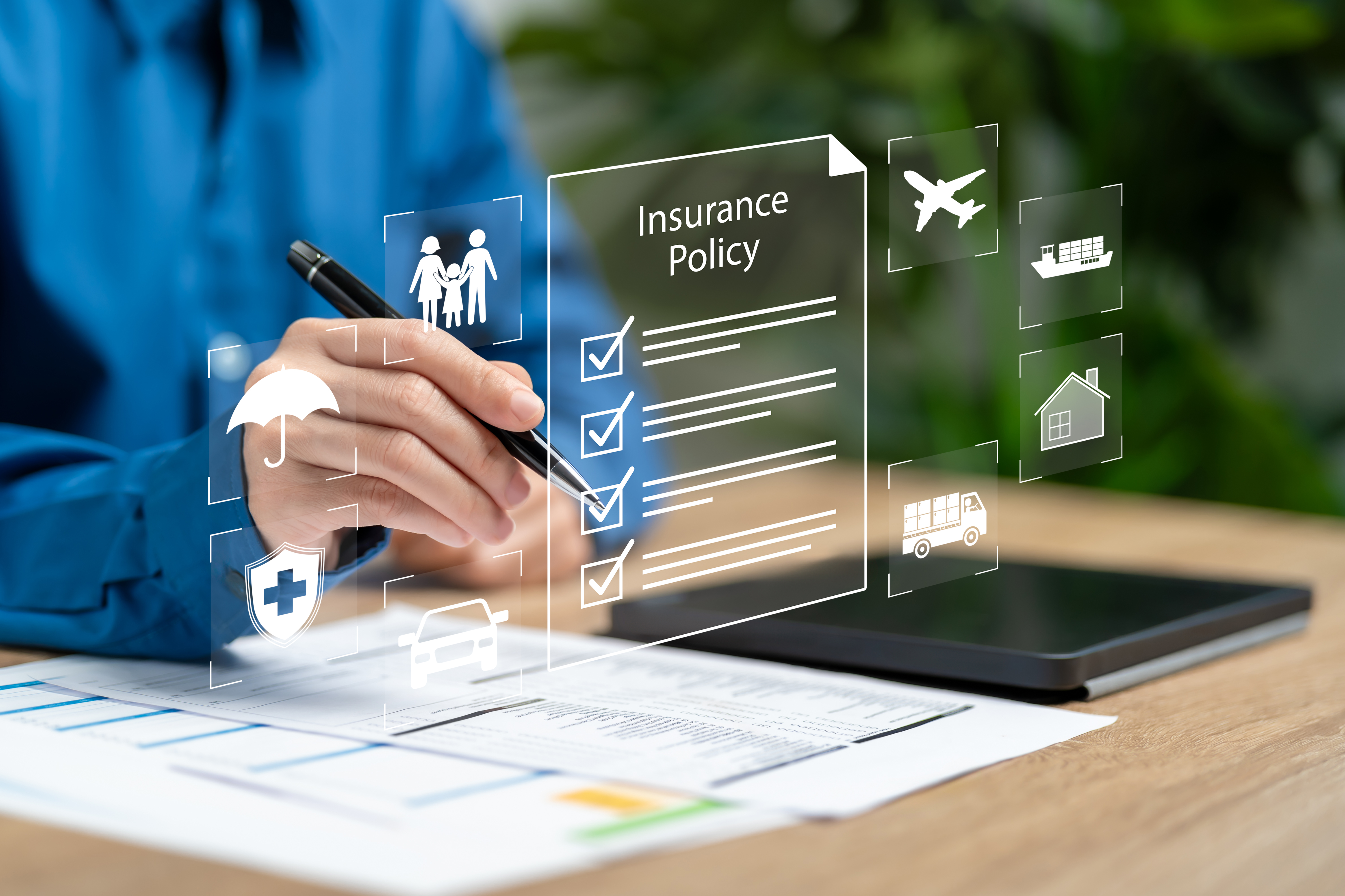 Insurance policy document concept, Businesswomen checklist insurance document online