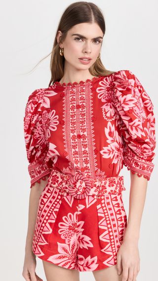 Flora Tapestry Red Blouse