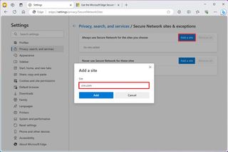 Microsoft Edge add site to VPN