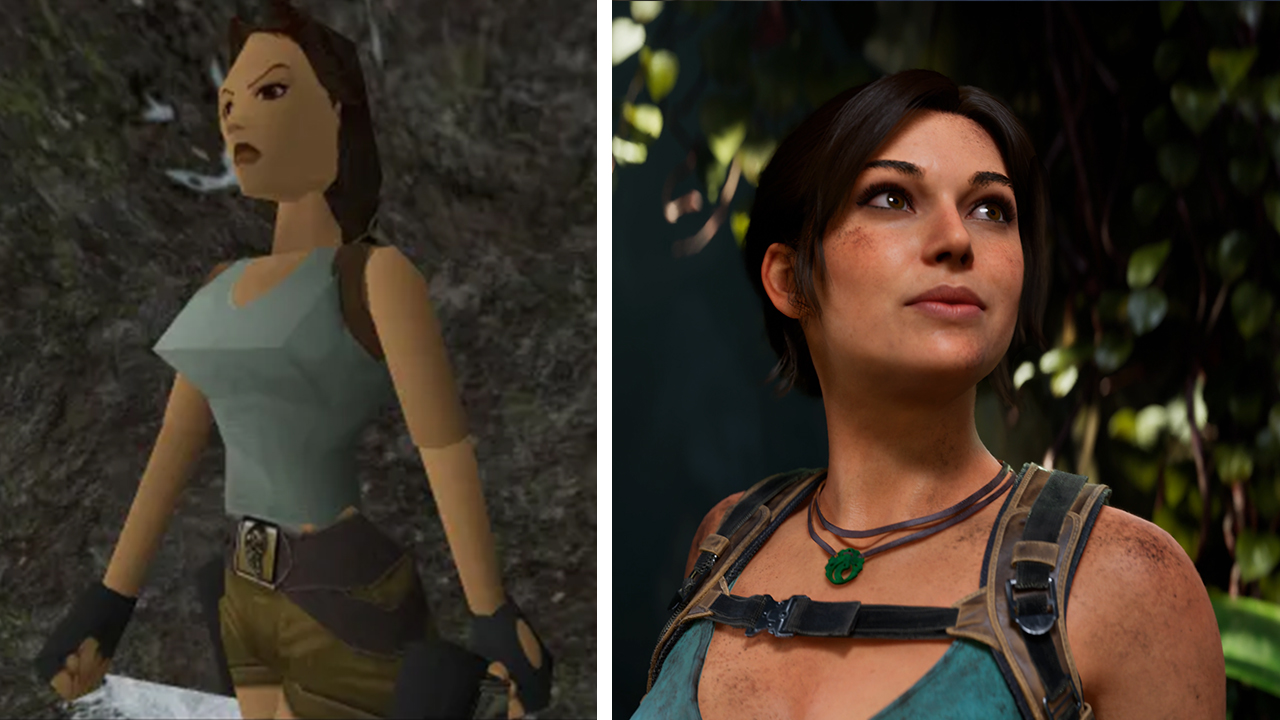Screenshots showing the original Lara Croft in Tomb Raider vs the new Lara Croft in the new Tomb Raider games shown side by side