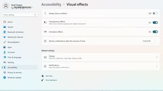 turning off visual effects in windows 11