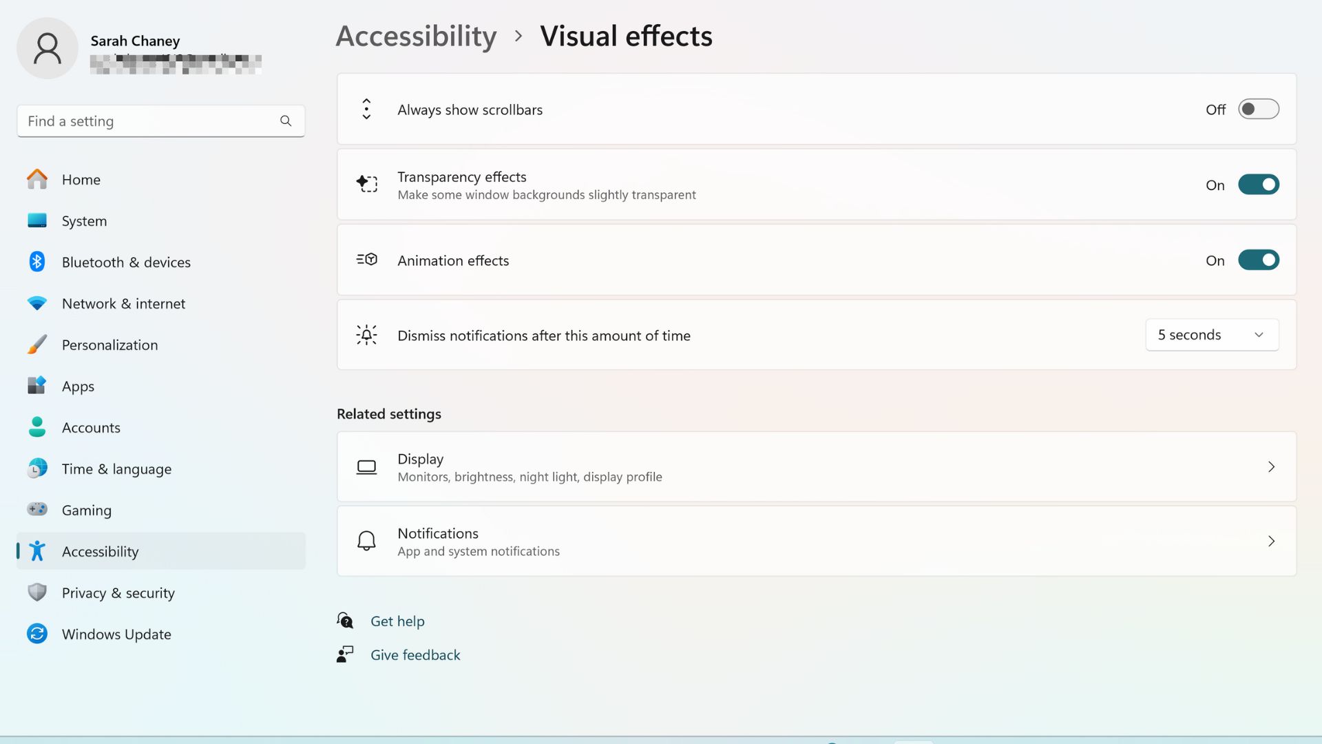 turning off visual effects in windows 11