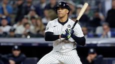 Juan Soto #22 of the New York Yankees in action against the Los Angeles Dodgers during Game Five of the 2024 World Series at Yankee Stadium on October 30, 2024 in New York City