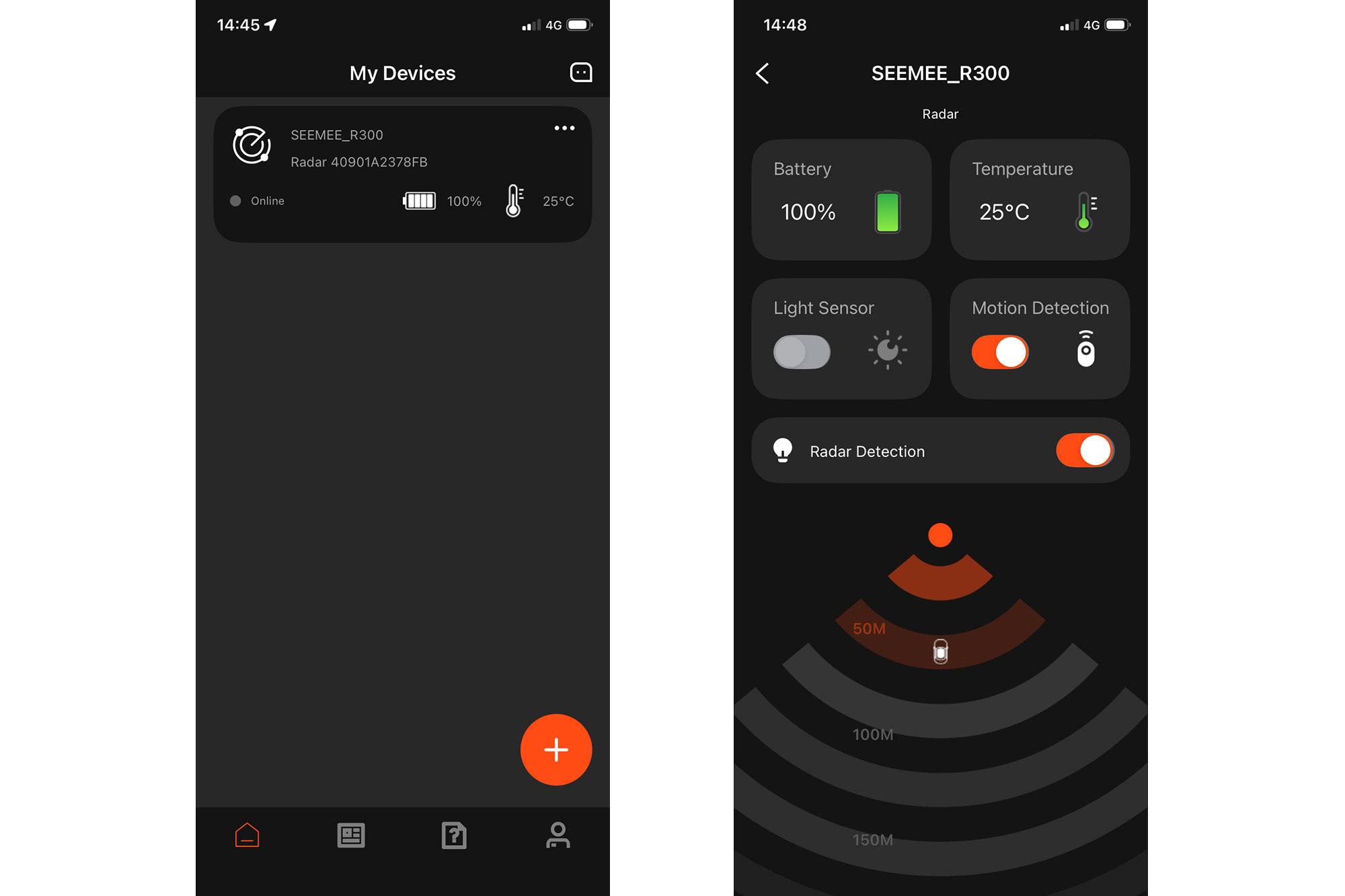 Magicshine app displays on iPhone, showing home screen and setup screen