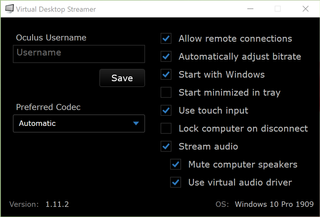 Virtual Desktop streamer app on Windows