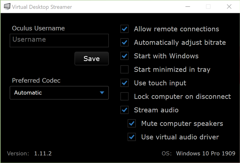 Virtual Desktop streamer app on Windows