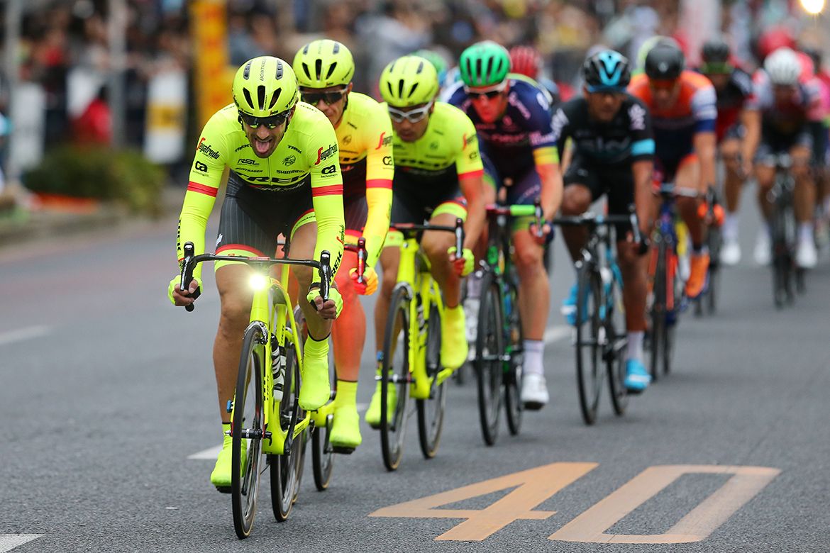 Fabian Cancellara leads a high-vis Trek-Segafredo train