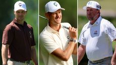 Martin Kaymer, Adrian Meronk and Graeme McDowell react after shots