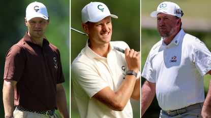 Martin Kaymer, Adrian Meronk and Graeme McDowell react after shots