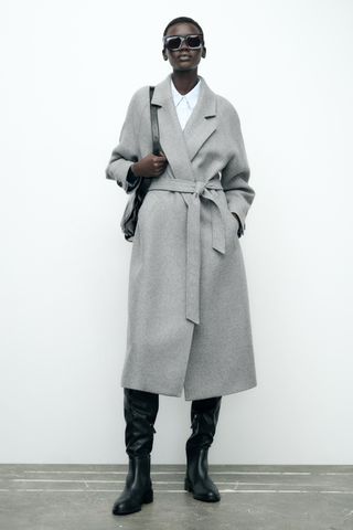 Longline Belted Wool Blend Coat