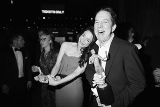 Marin Hinkle and Brian Tarantina, winners of Outstanding Performance by an Ensemble in a Comedy Series for 'The Marvelous Mrs. Maisel,' attend the 25th Annual Screen Actors Guild Awards at The Shrine Auditorium on January 27, 2019 in Los Angeles, California